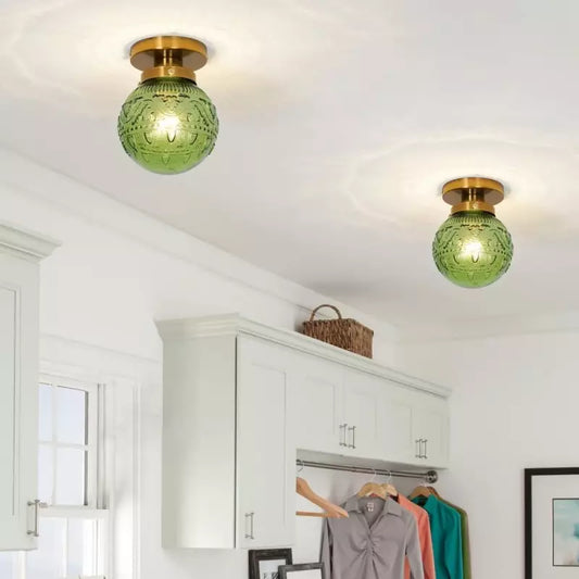 Thetis Vintage Antique Engraved Pattern Globe Glass Ceiling Light