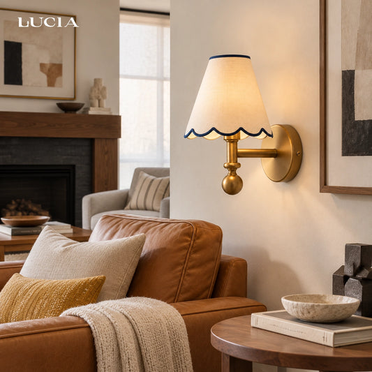 Titus Scalloped Fabric Brass Wall Sconce