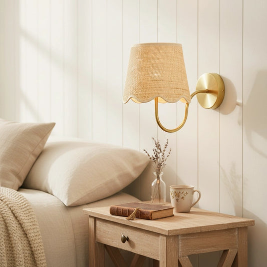 Tracie Farmhouse Rattan Trommel-Wandleuchte