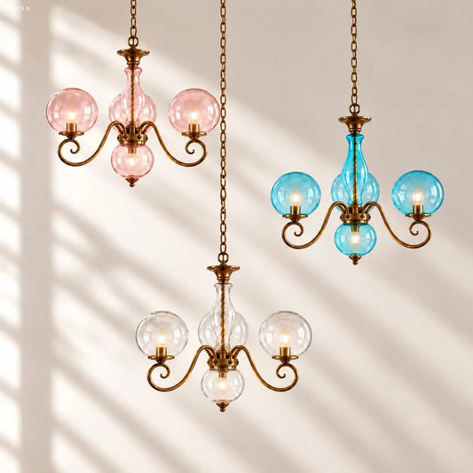 Tudur French Antique Brass Glass Globe Chandelier