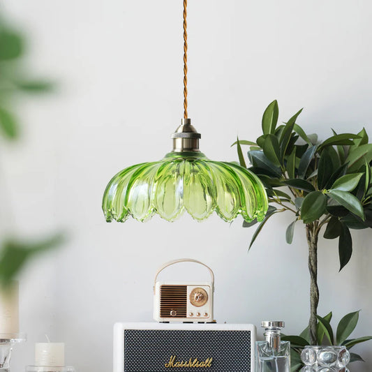 Typhon Retro Pastoral Glass Flower Pendant Light