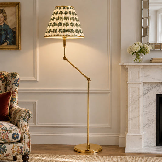 Ursula Retro Articulating Printed Shade Brass Floor Light