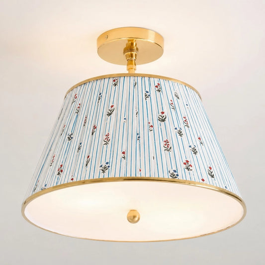Ursula Vintage Country Brass Printed Pleated Ceiling Lamp