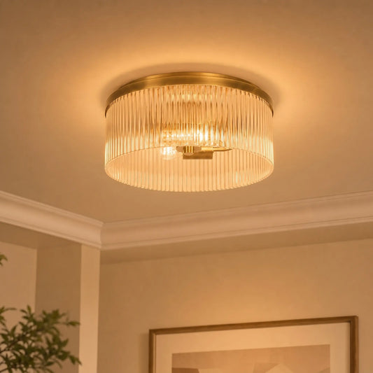 Vesper Farmhouse Round Ribbed Glass Flush Mount Ceiling Light