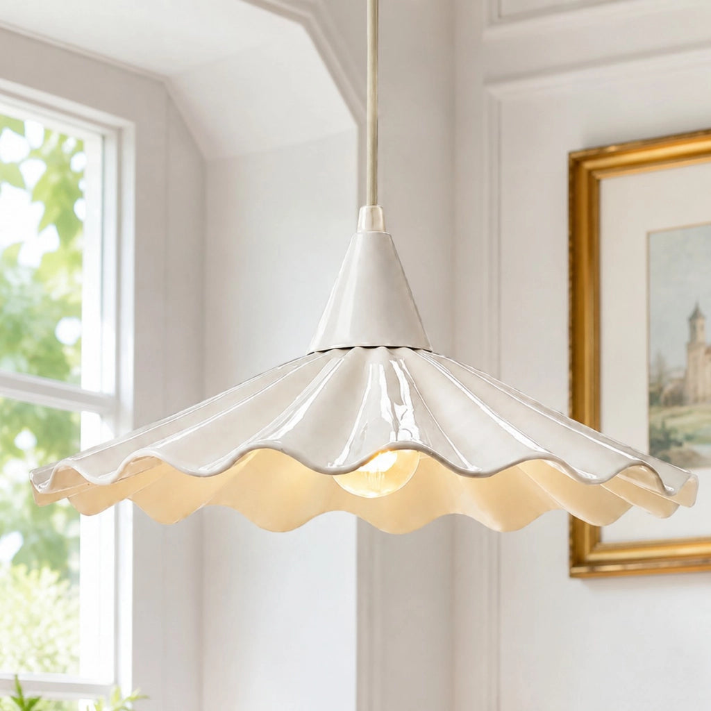 Viento Modern Flower Ruffled Ceramic Pendant Light | LuciaLiving