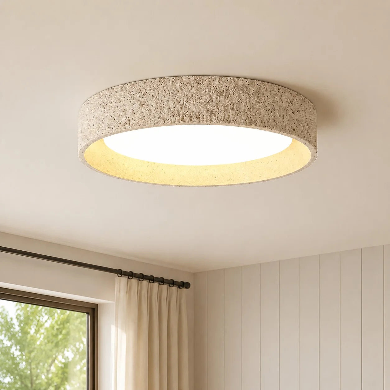 Cosima Vintage-Style Drum Travertine Ceiling Light|LuciaLiving