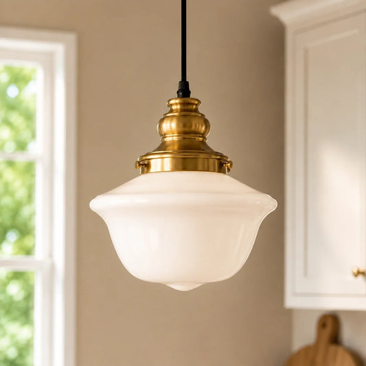 Adeline Vintage Milk Glass Schoolhouse Pendant Light