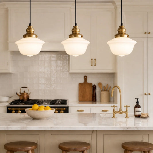Adeline Vintage Milk Glass Schoolhouse Pendant Light