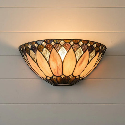 Livia Vintage Tiffany Stained Glass Half-Moon Wall Sconce