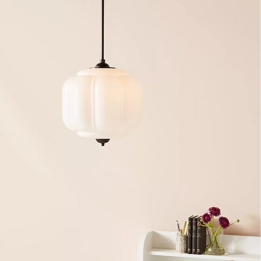 Lumi Vintage Milk Glass Oiled Brass Eloise Pendant Light