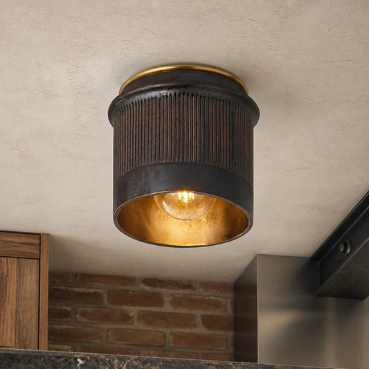 Vintage Rustic Black Metal Industrial Flush Mount Ceiling Light