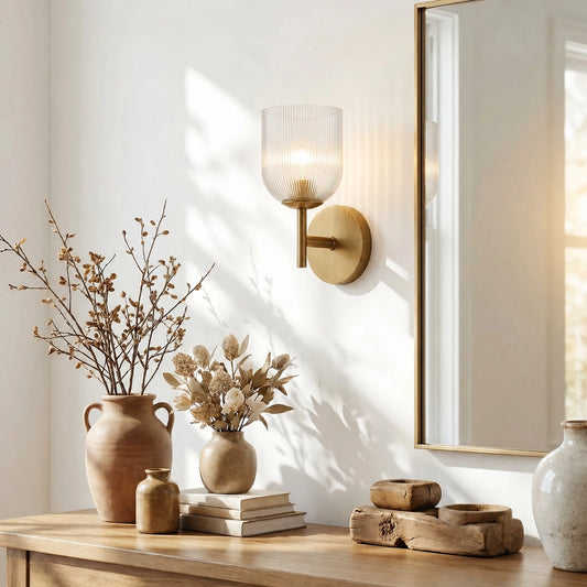 Vireo Farmhouse Cooper Ribbed Glass Wall Sconce