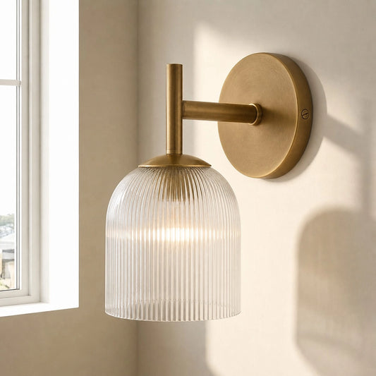 Vireo Farmhouse Cooper Ribbed Glass Wall Sconce