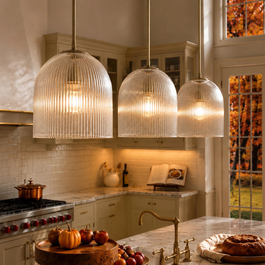 Vireo Farmhouse Copper Ribbed Glass Pendant Light