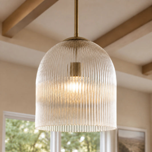 Vireo Farmhouse Copper Ribbed Glass Pendant Light