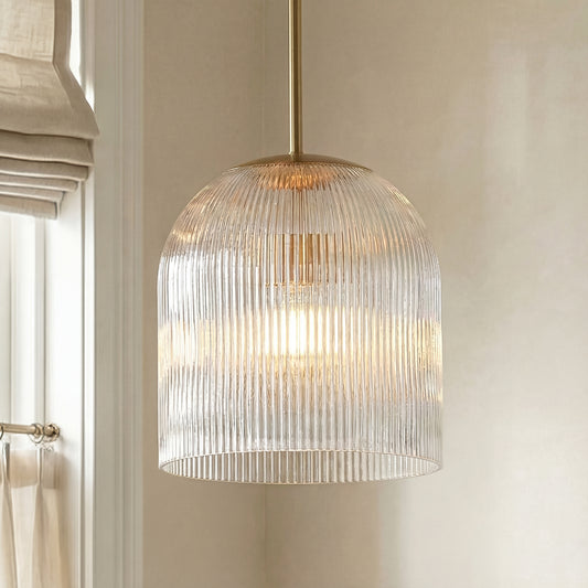 Vireo Farmhouse Cooper Ribbed Glass Pendant Light