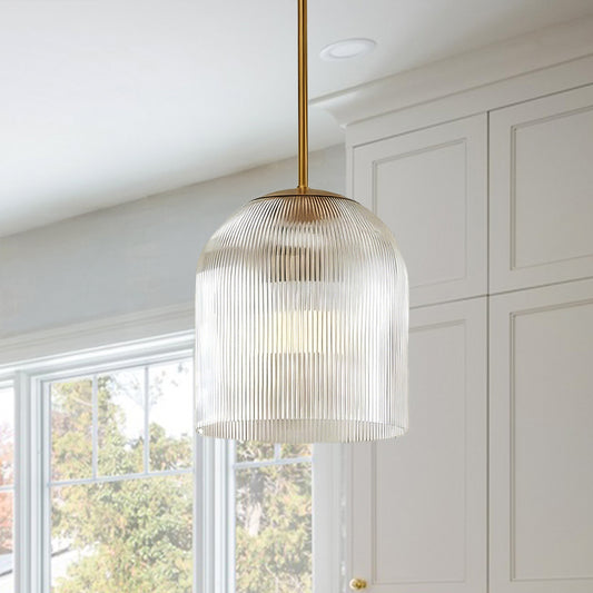 Vireo Farmhouse Cooper Ribbed Glass Pendant Light