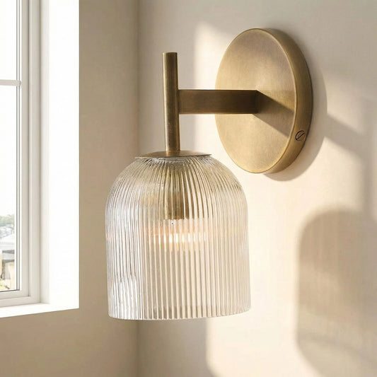 Vireo Farmhouse Cooper Ribbed Glass Wall Sconce