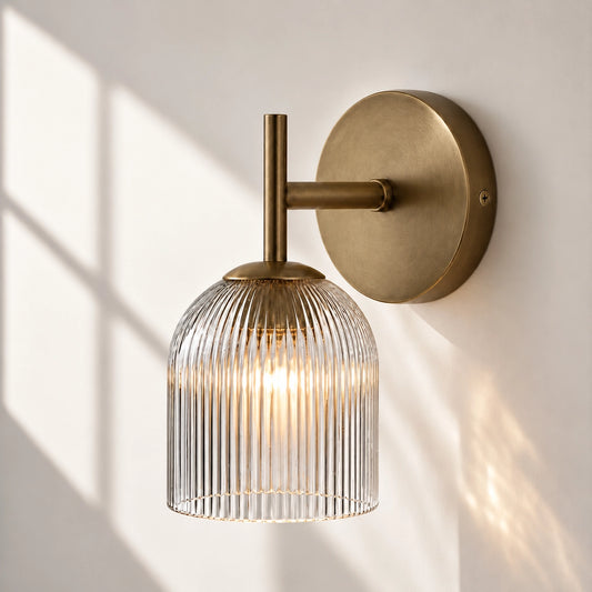 Vireo Farmhouse Copper Ribbed Glass Wall Sconce