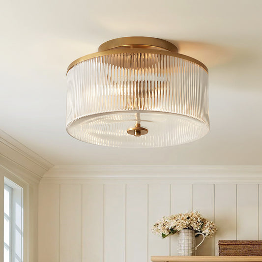 Vireo Farmhouse Drum-Shaped Ribbed Glass Ceiling Light