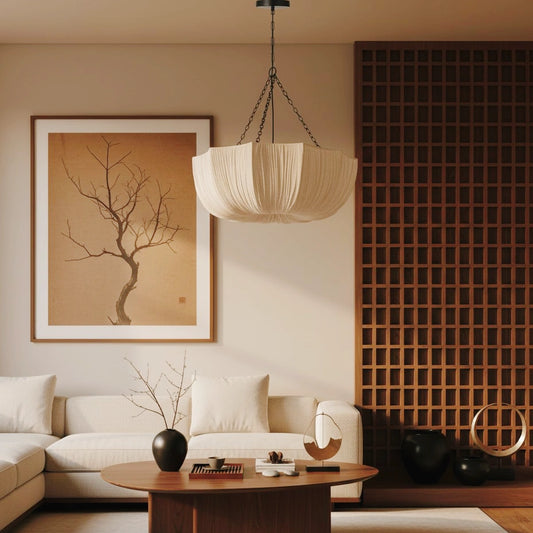 Willy Vintage Linen Fabric Bowl Pendant Light