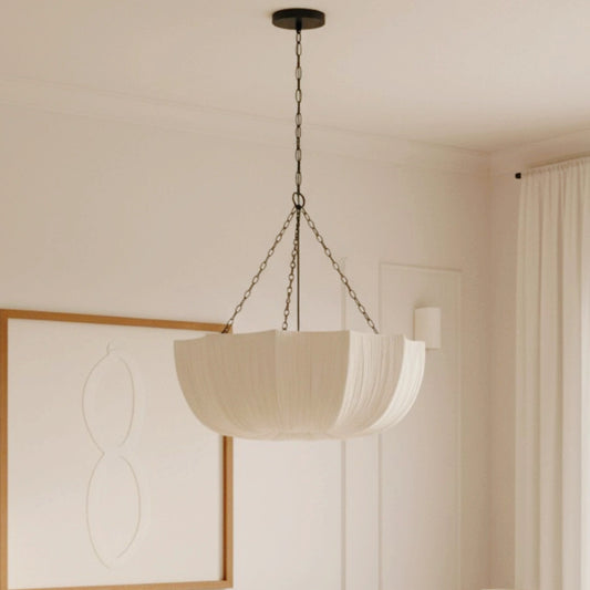 Willy Vintage Linen Fabric Bowl Pendant Light
