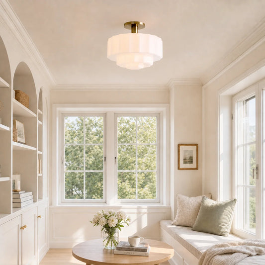 Wren Modern Tiered Textured Milk Glass Flush Mount (14")