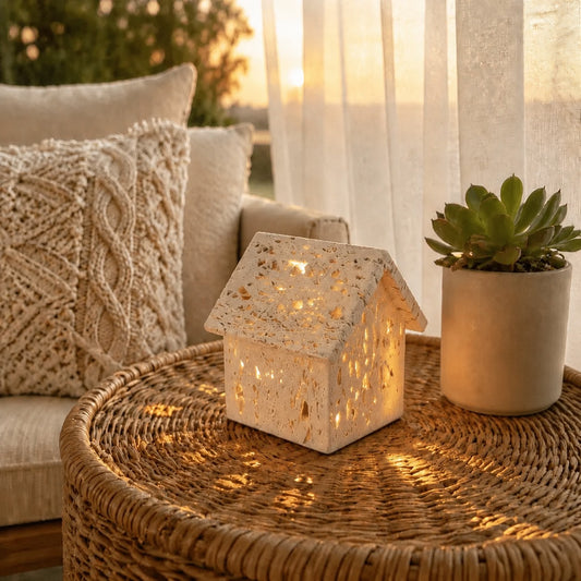 Wrenn Wabi Sabi Travertine House Shaped Table Lamp