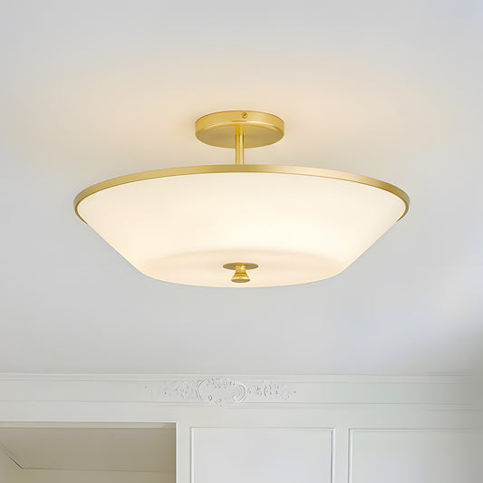 Ysée Minimalist White Glass Bowl Semi Flush Mount Light