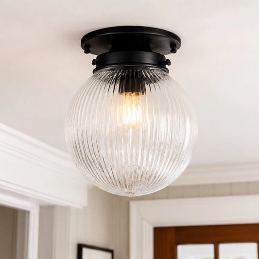 Zylah Vintage Globe Ribbed Glass Flush Mount Ceiling Light