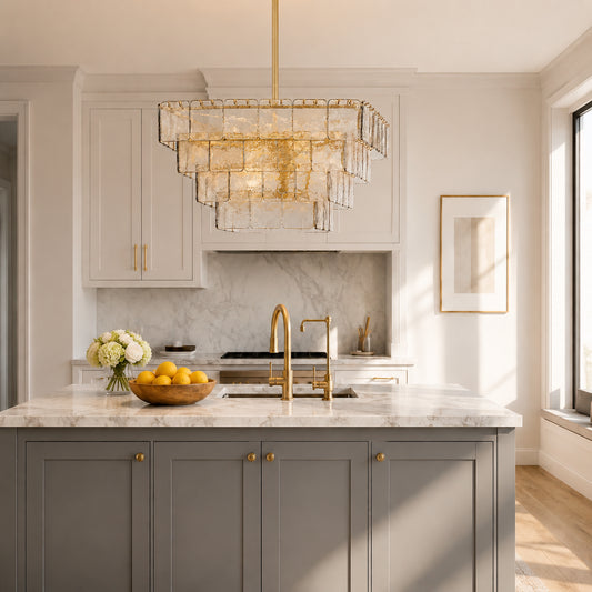 Kythara Luxe Stacked Art‑Glass Square Chandelier