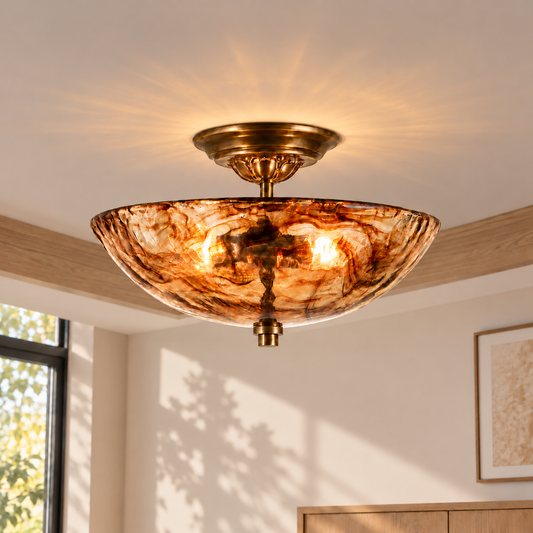 Zorv Vintage Amber Glass Semi-Flush Ceiling Light