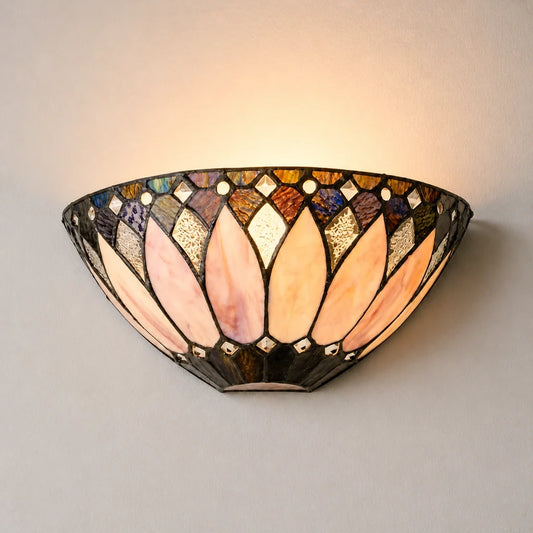 Livia Vintage Tiffany Stained Glass Half-Moon Wall Sconce