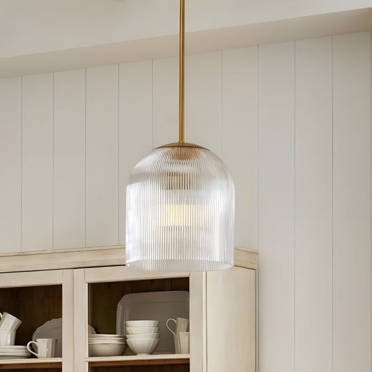 Vireo Farmhouse Cooper Ribbed Glass Pendant Light