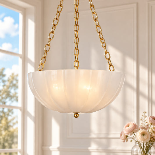 Othyn French Brass Fluted Glass Bowl Pendant Light