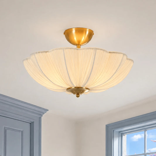 Elowen Pleated Flower Fabric Semi-Flush Ceiling Light