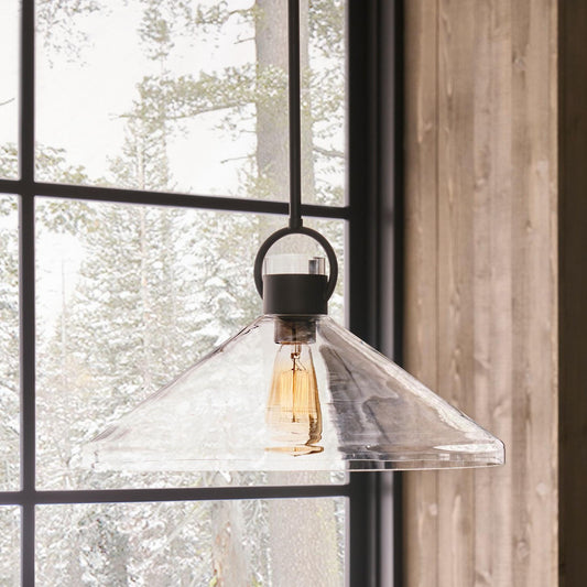Veda Wide Cone Clear Glass Pendant Light
