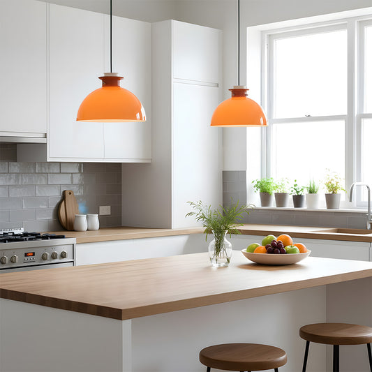 Pontos Moderne orangefarbene runde Glas-Pendelleuchte