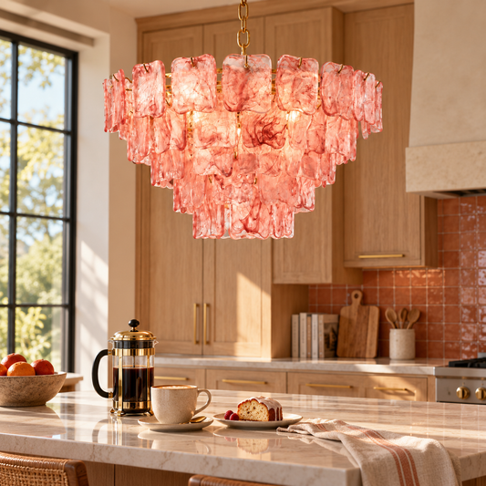 Maelog Mid‑Century Textured Glass Tiered Chandelier