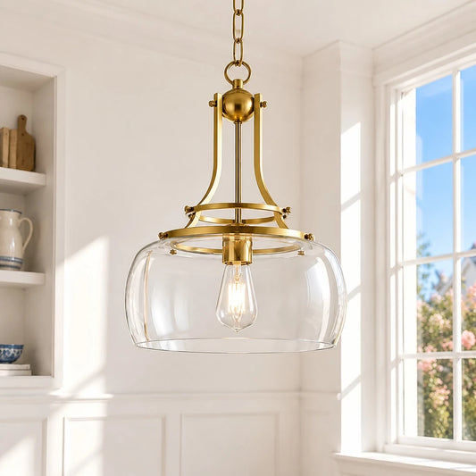 Helios Rustic Round Gold Clear Glass Pendant Light - Clear Glass & Gold product cover