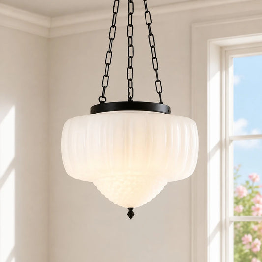 Triton Mid-Century Modern Milk Glass Pendant Light - Opal Glass & Matte Black product cover