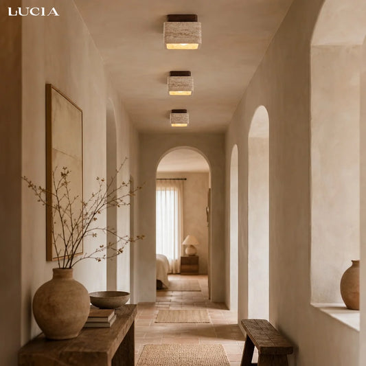 Kairi Square Travertine 1-Light Flush Mount Ceiling Light