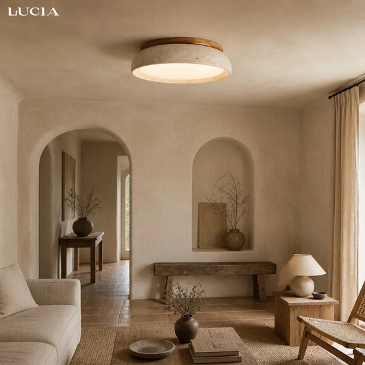 Kairi Scandinavian Travertine Round Ceiling Light