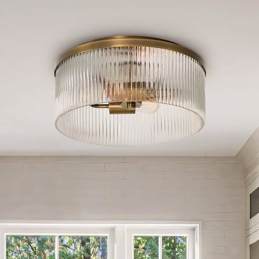 Vesper Farmhouse Round Ribbed Glass Flush Mount Ceiling Light
