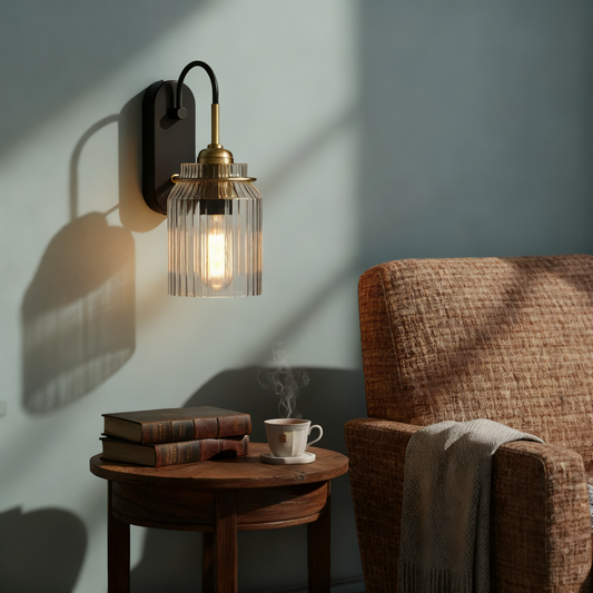 Momus Modern Cylinder Ribbed Glass Wall Sconce