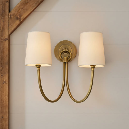 Hollis Modern Elegant Linen Shade Double Wall Sconce
