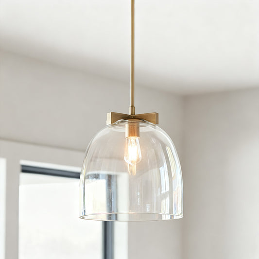 Tovan Modern Farmhouse Clear Curved Glass Pendant Light