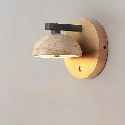 Riley Vintage Travertine Wood Round Wall Sconce