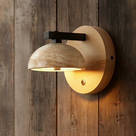 Riley Vintage Travertine Wood Round Wall Sconce