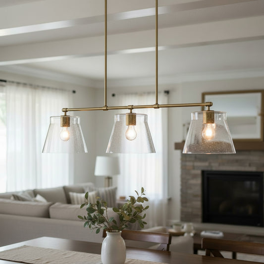 Eska Industrial 3-Light Seeded Glass Adjustable Pendant Light